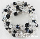 7.5 inches multi strand stretchy white and black crystal bracelet bangle