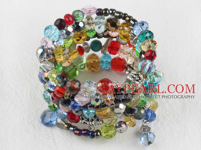 7.5 inches multi strand stretchy colorful stone bracelet bangle