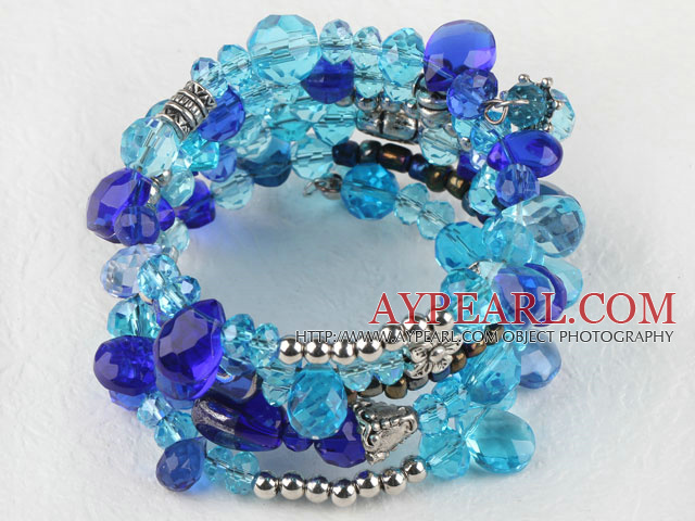 7.5 inches multi strand stretchy blue crystal bracelet bangle