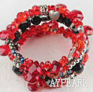 7.5 inches multi strand stretchy red and black crystal bracelet bangle