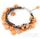 dyed orange color pearl shell bracelet with lobster clasp