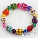 Wholesale Multi Color Agate and Skull Stretch Halloween Bracelet