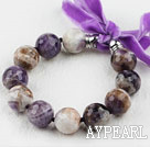 Multi Color Amethyst Beaded Bracelet with Ribbon