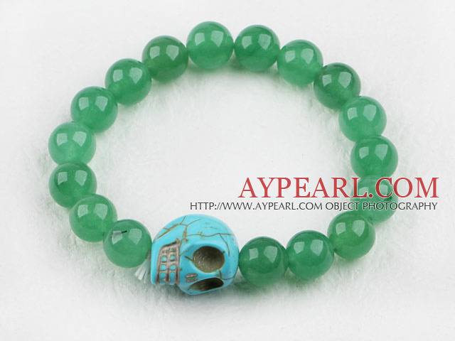 Round Aventurine and Turquoise Skull Elastic Bracelet