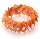 Orange Color Donut Shell and White Seashell Beads Stretch Bangle Bracelet