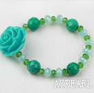 Xinjiang Turquoise and Green Crystal Flower Elastic Bracelet
