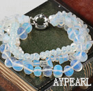 Multi Strand White Freshwater Pearl Crystal and Opal Bracelet