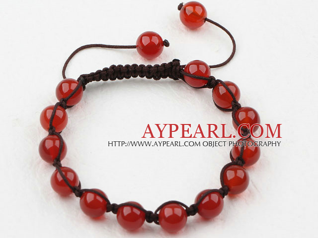 8mm Carnelian Woven Beaded Drawstring Bracelet with Adjustable Thread