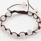 Wholesale 8mm Rose Quartz Woven Drawstring Bracelet with Adjustable Thread
