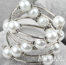 Fashion 12Mm White Shell Beads Wired Wrap Bangle Bracelet