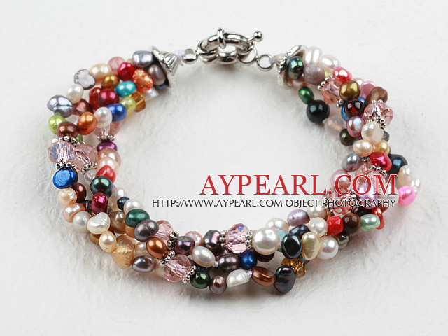 Assorted Multi Color Freshwater Pearl Bracelet with Moonlight Clasp