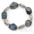 Nice Chunky Style Sodalite And Ccb Silver Like Charm Elastic Stretch Bracelet