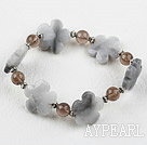 Wholesale Smoky Quartz and Gray Jade Flower Elastic Bracelet