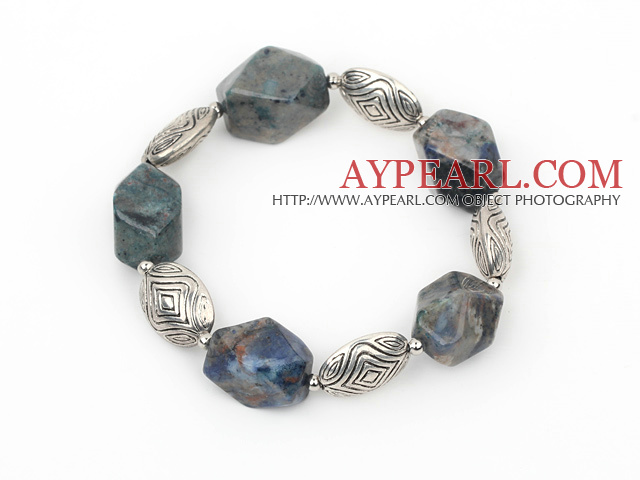 Nice Chunky Style Sodalite And Ccb Silver Like Charm Elastic Stretch Bracelet