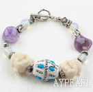 Wholesale Popular Multi Amethyst Opal And Buddha Head Lucky Bracelet With Toggle Clasp