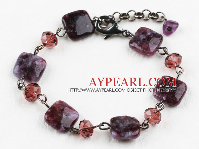 Classic Design Crystal and Purple Dargon Quartz Bracelet with Lobster Clasp