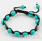 Blue Seashell Beads and Rhinestone Woven Drawstring Bracelet