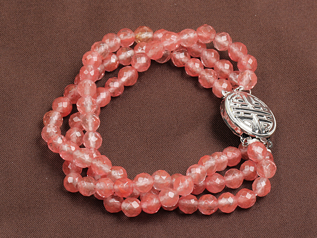 Fashion Three Strand Cherry Quartz Beads Bracelet