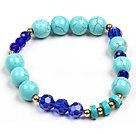 Wholesale Simple Style Single Strand Blue Turquoise Dark Blue Crystal Bead Stretch / Elastic Bracelet