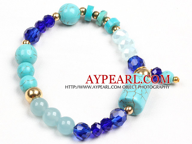 Simple Style Single Strand Cylinder Blue Turquoise Dark Blue Crystal Beads Stretch / Elastic Bracelet