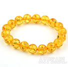 10mm Yellow Color Round Immitation Amber Elastic Bangle Bracelet