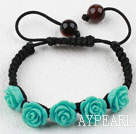 Fashion Style Blue Rose Flower Turquoise Woven Drawstring Bracelet with Adjustable Thread