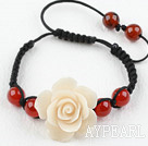 Wholesale Fashion Style Carnelian and White Turquoise Flower Woven Drawstring Bracelet with Adjustable Thread