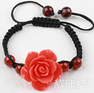 Wholesale Fashion Style Carnelian and Orange Red Turquoise Flower Woven Drawstring Bracelet with Adjustable Thread