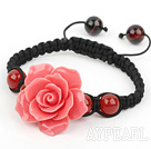 Wholesale Fashion Style Carnelian and Watermelon Red Turquoise Flower Woven Drawstring Bracelet with Adjustable Thread