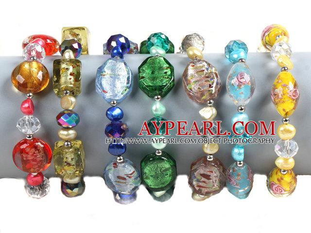 7 PCS Beautiful Multi Color Natural Pearl Crystal Colored Glaze Bead Bracelet (Random Color)