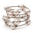 Pink Color Shell Beads Wrap Bangle Bracelet