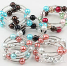 Assorted Multi Color Shell Beads Wrap Bangle Bracelet ( Total 5 Pieces )