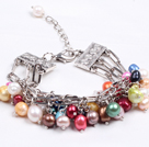 Fashion Multi Strand Natural Multi Color Freshwater Pearl Charm Bracelet