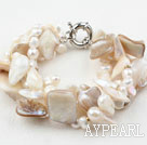 Teeth Shape Freshwater Pearl and White Bubble Shell Bracelet