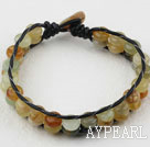 Two Rows Three Color Serpentine Jade Woven Bracelet with Shell Clasp