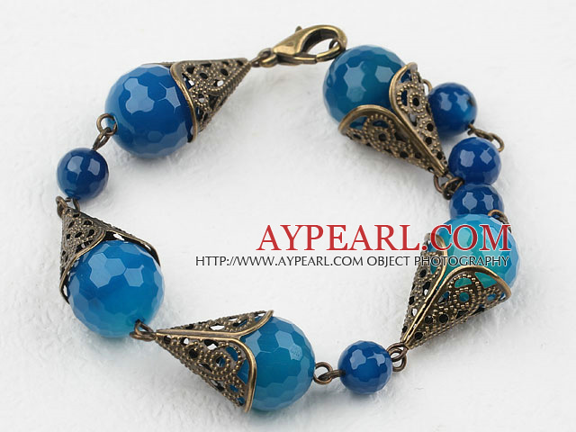 Vintage Style Faceted Blue Agate Bracelet