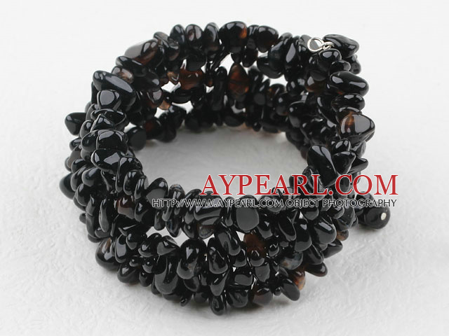 Irregular Shape Black Agate Wrap Bangle Bracelet