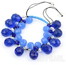 Wholesale Assorted Drop Shape Blue Manmade Crystal Woven Adjustable Bracelet