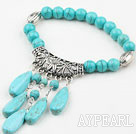 Wholesale Elastic Round And Drop Shape Blue Turquoise Pendant Bangle Bracelet