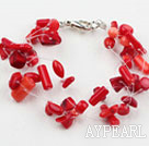 Wholesale Multi Strands Red Coral Bracelet with Lobster Clasp