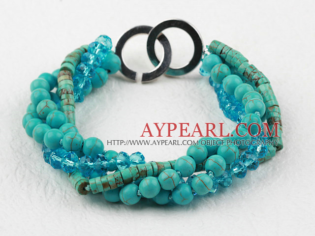 Multi Strand Turquoise and Blue Crystal Bracelet