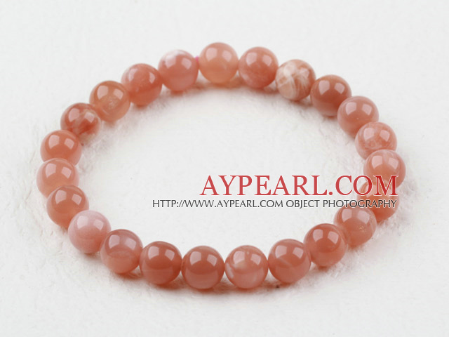 8mm A Grade Round Sunstone Beaded Elastic Bangle Bracelet