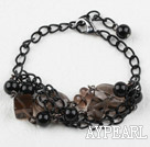 Wholesale Smoky Quartz and Black Seashell Beads Bracelet with Metal Chain