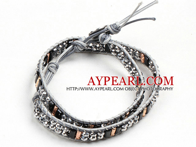 Fashion Style Gray And Black Crystal Beads Wrap Bangle Bracelet