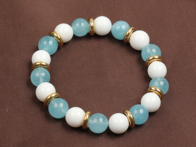 Fashion Kyanite And White Porcelian Elastic/ Stretch Bracelet