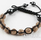 10mm Golden Color Rhinestone Ball Woven Drawstring Bracelet with Adjustable Thread