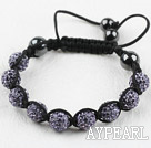 10mm Light Purple Rhinestone Woven Drawstring Bracelet with Adjustable Thread