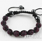 10mm Dark Purple Color Rhinestone Ball Woven Drawstring Bracelet with Adjustable Thread