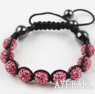 10mm Pink Rhinestone Woven Drawstring Bracelet with Adjustable Thread