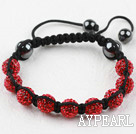 10mm Red Rhinestone Woven Drawstring Bracelet with Adjustable Thread